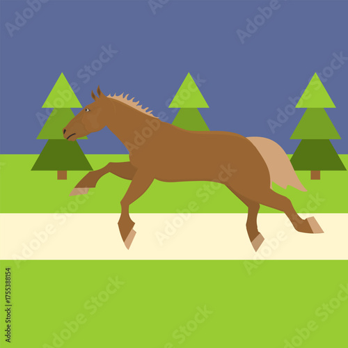 Galloping horse. Horse in nature, vector illustration