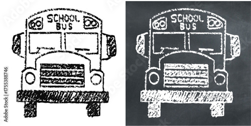 Chalk hand-drawn school bus vector. Ideal for education, transportation, and child safety themes. This graphic symbolizes getting to school with a classic, sketchy aesthetic.