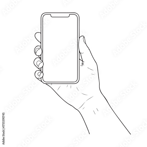 line drawing of hand holding smartphone