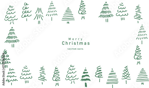 手描きのクリスマスツリーイラスト。12月のクリスマスツリーセット。クリスマスのシンプルフレーム背景。
Hand drawn Christmas tree illustration. December Christmas tree set. Christmas simple frame background.