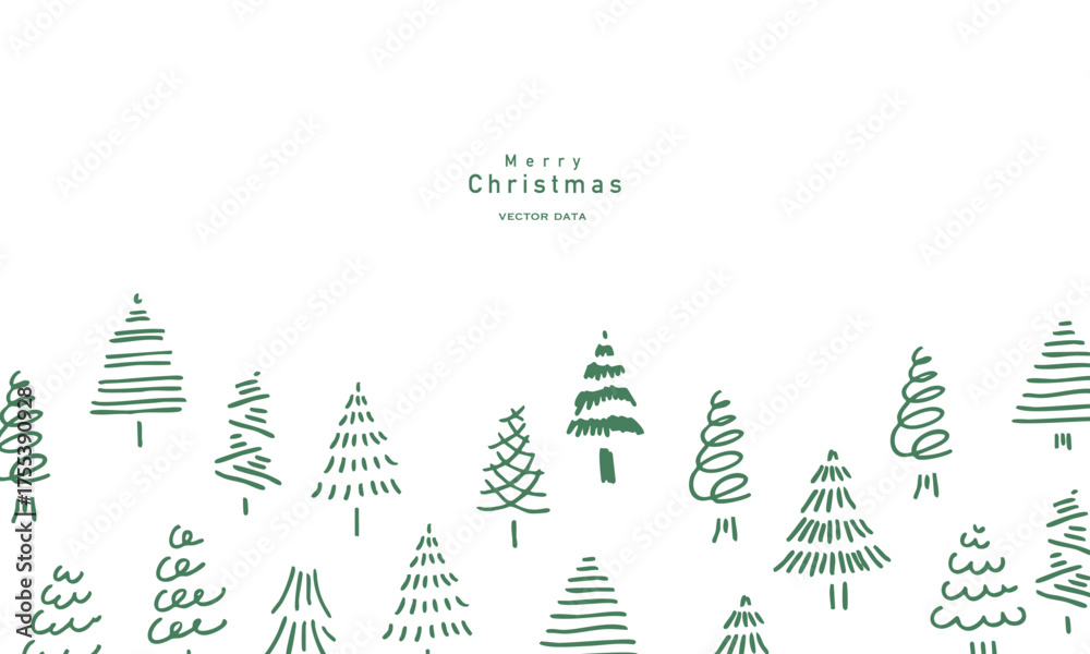 Obraz premium 手描きのクリスマスツリーイラスト。12月のクリスマスツリーセット。クリスマスのシンプルフレーム背景。 Hand drawn Christmas tree illustration. December Christmas tree set. Christmas simple frame background.