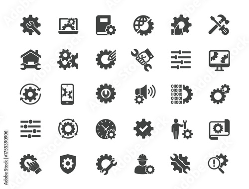 Set of Setting and Repair Icons. Solid icon series