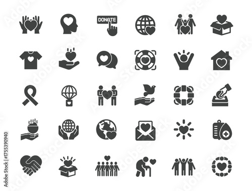 Set of Charity Icons. Solid icon series