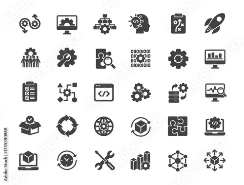 Set of DevOps Icons. Solid icon series