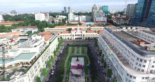 Ho Chi Minh City Aerial: Vibrant Balloon Release Over Downtown