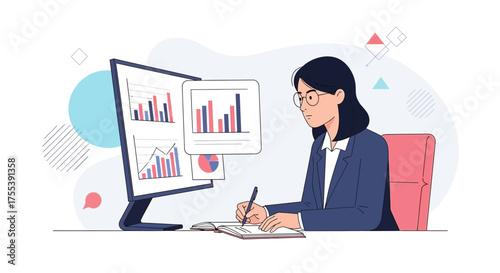 Analyst Working Meticulously Compiling Data And Charting Trends For Future Business Decisions