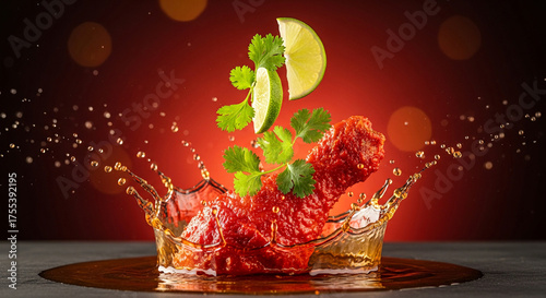 Spicy Fried Chicken Splash with Lime and Cilantro