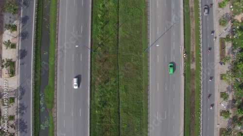Aerial Top-Down View of Busy Ho Chi Minh City Highway Traffic