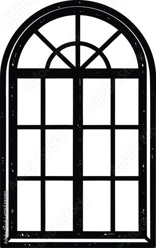 Ornate hand forged iron window with aged patina detail