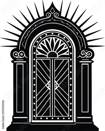 Ornate iron and wood palace door design