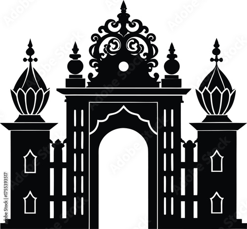 Ornate golden palace gate with intricate royal carvings