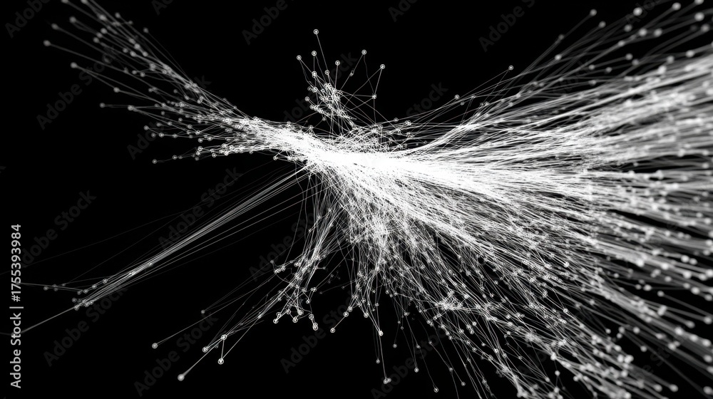 Obraz premium Abstract digital network representation with lines and dots on black background illustrating connections, data flow, and technology concepts vividly