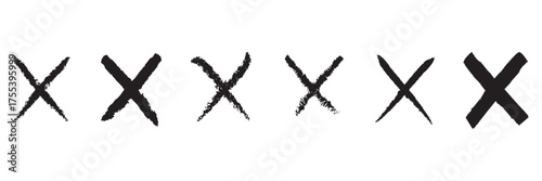 Dirty grunge hand drawn with brush strokes cross x vector illustration icon set. Cross mark wrong symbol graphic design collection. Check mark symbol NO button for vote in check box, web, etc. 