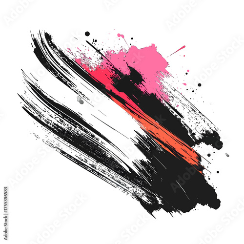Abstract Brush Strokes with Black Pink and Orange Colors on White Background Decorative Arts Creative Expressionism Artistic Design for Graphic Resources