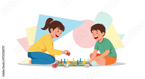 Children Engage In Joyful Activity Of Board Game Playing, Embracing Fun And Laughter Continuously