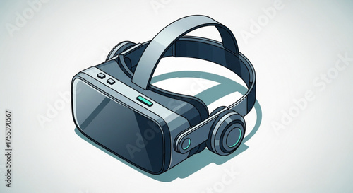 Isometric illustration of a virtual reality headset, offering immersive experiences and advanced technology