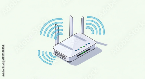Isometric illustration of a wifi router, providing wireless internet access and network connectivity for seamless communication