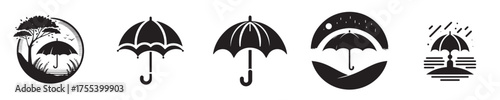 Umbrella silhouette vector illustration art design. Umbrella logo icon image template set.
