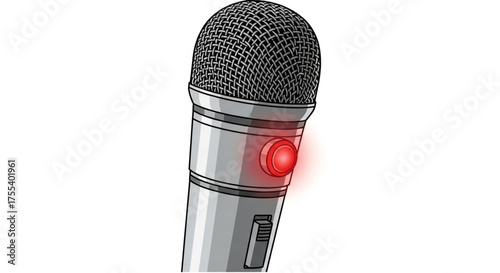 Microphone silver microphone with red light on vector illustration of a microphone for singing or public speaking
