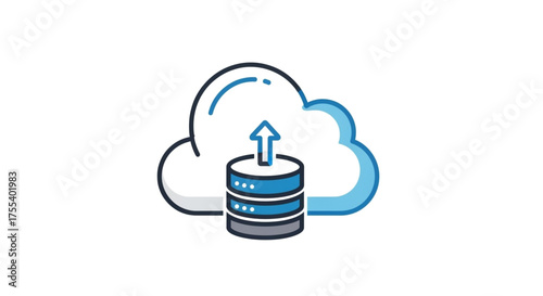 Cloud data storage and upload concept database with arrow up icon cloud computing and network server concept