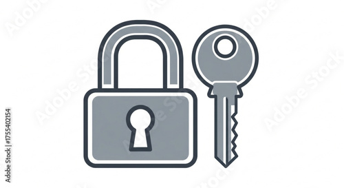 Gray padlock and key illustration security concept of protection and privacy with safe access