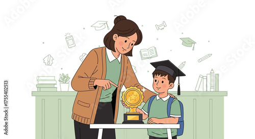 Celebrating Scholarly Success: An Illustration Of A Teacher And Student's Achievement Together