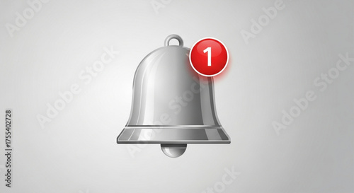 Illustration of a silver notification bell with a red circle and the number 1