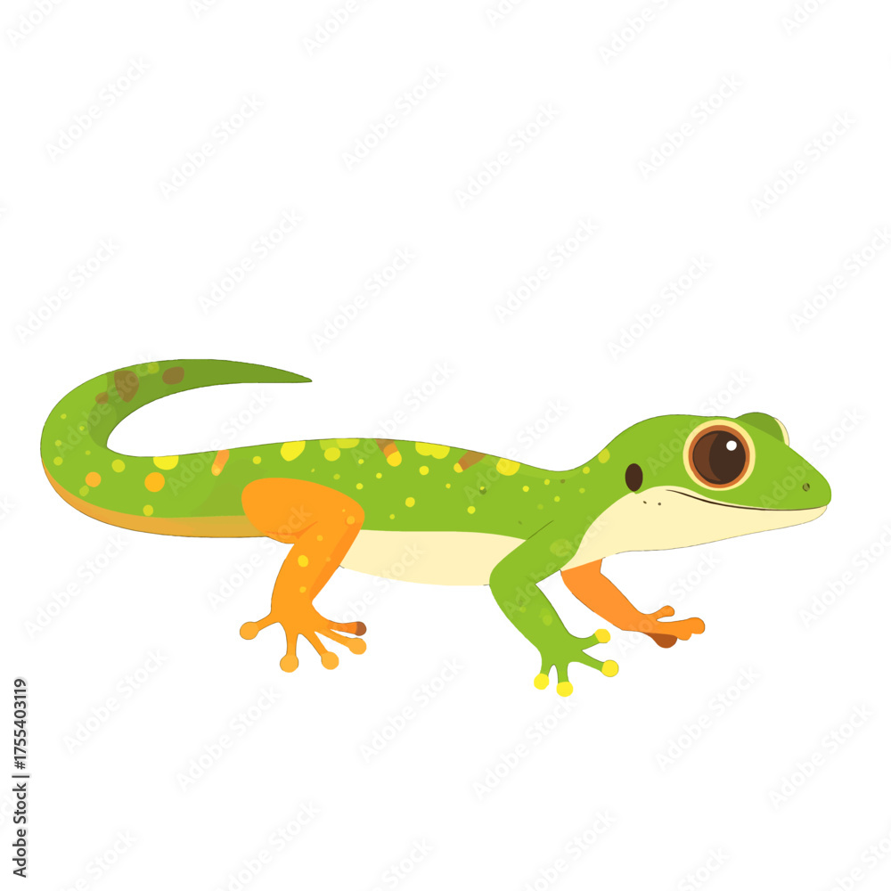 Fototapeta premium Cartoon Lizard with Green Body and Orange Legs on White Background for Illustration and Design