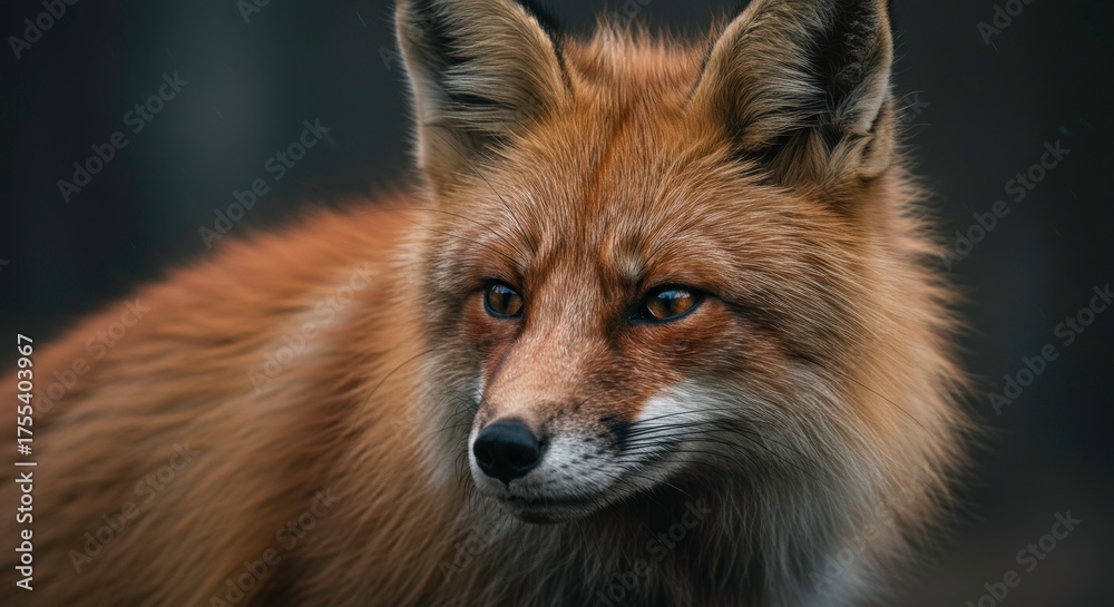 Fototapeta premium Close-up portrait of a wild red fox showcasing its beautiful fur and intense gaze in nature