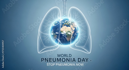 Fototapeta Naklejka Na Ścianę i Meble -  World pneumonia day awareness with earth inside glowing lungs