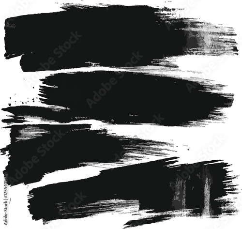 Abstract black ink brush strokes on white paper creating a bold background