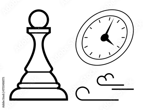 Chess pawn paired with clock and speed lines suggesting strategy, urgency, and focus. Ideal for themes thumbs up planning, competition, agility, productivity, decision-making, time and growth