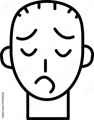 Sad Face Outline Vector: Minimalist Depression Icon, Unhappy Person Clipart, Black and White Emotion Graphic, Simple Line Art Portrait
