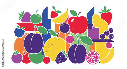 A vibrant abstract collage celebrating the diverse world of fresh fruit and healthy eating.