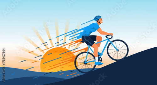 Cyclist Reaching the Summit While the Sun Rises Depicting New Adventures and Endurance