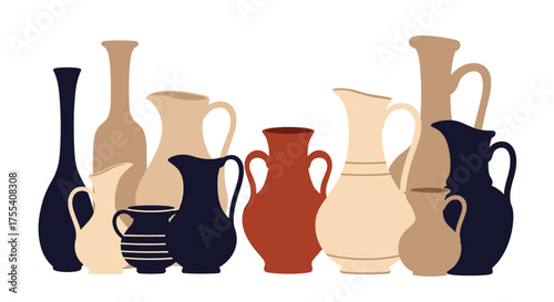 A collection of various ceramic vessels with different shapes and colors.
