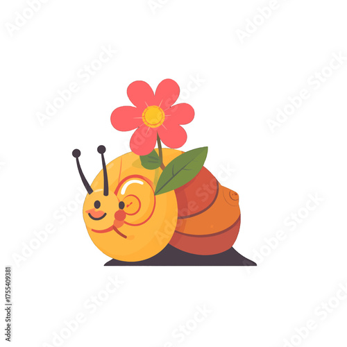 Delightful Pixel Art Snail with Coral Flower on White Background Illustration