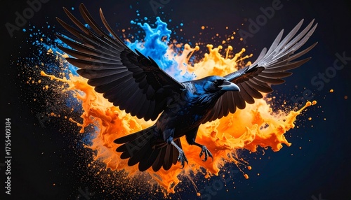 Artistic Concept of a Crow Rising from Orange