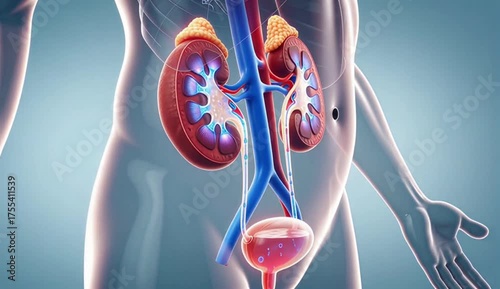 Human Kidneys 3D Animation – Urinary System and Filtration Process Visualization