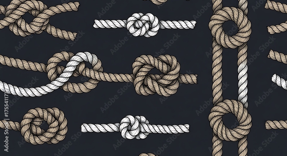 Nautical rope knots on dark background
