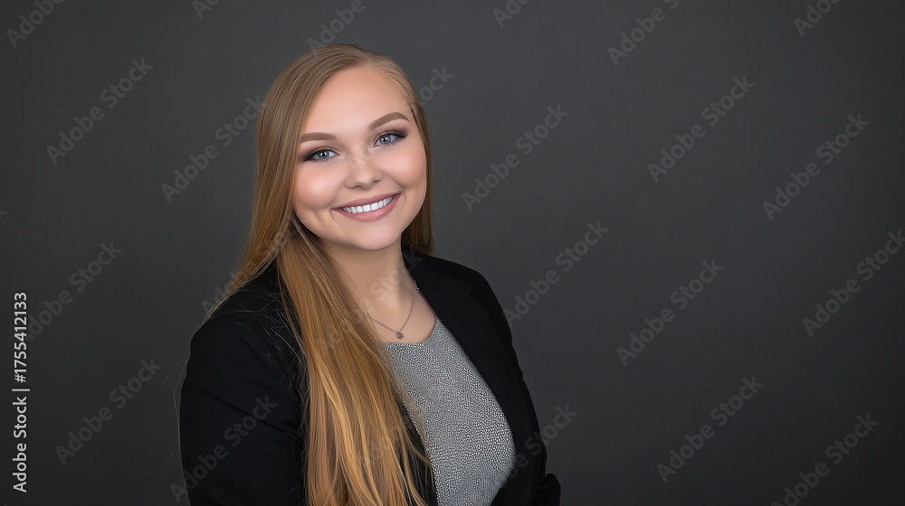 Fototapeta premium staff. Confident business professional in formal attire, exuding professionalism and approachability in a neutral setting. pitch deck slides.
