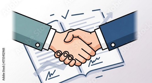 Business handshake over deal agreement document, successful partnership and collaboration for mutual benefit and growth