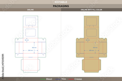 Bakery display box with window dieline elegant vector packaging and printing template for pastries or desserts showcasing precise die line details for accurate folds