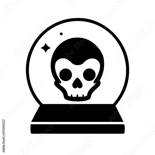 Skull in crystal ball, a symbol of death and magic