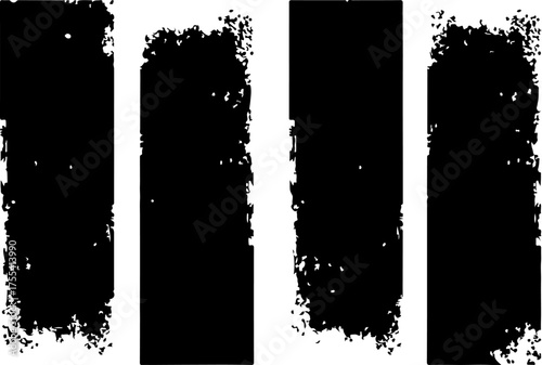 four black brush strokes are all different sizes and shapes. They are all black and have a rough, splotchy appearance