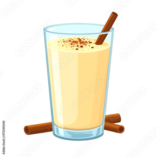 Pixel Art Eggnog Drink in Glass with Cinnamon Sticks on White Background for Holiday and Winter Themes
