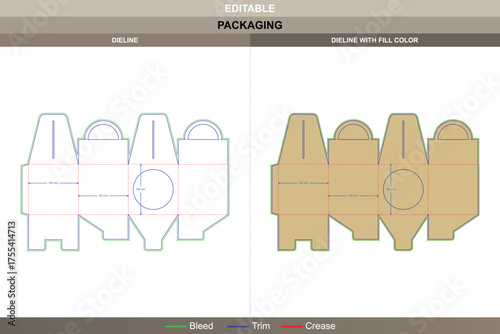 Cake box with window dieline professional vector printing packaging layout showing clear folding structure with tuck end design and accurate die line preparation