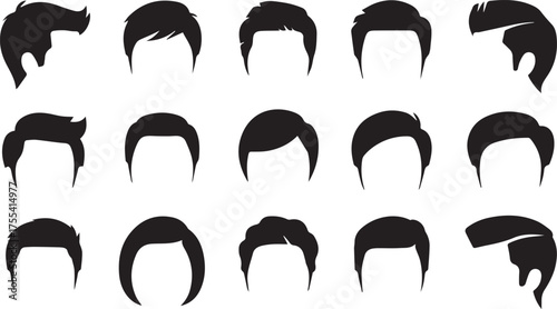 Silhouette Haircuts Variety of Men's Hair Styles, Black and White Barber Shop Clip Art