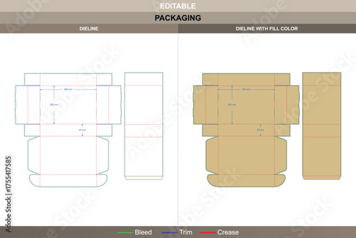 Gift mailer box with sleeve dieline elegant vector printing packaging layout designed with tuck front opening detailed folding structure and clean die line organization