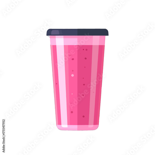 Pixelated Pink Smoothie in Plastic Cup with Dark Lid on White Background Vector Illustration